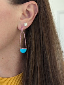 Found Cap Chandelier Earring with Stone - Turquoise & Pink Sapphire
