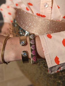 Found Cabochon Cuff Bracelet - Rainbow Moonstone & Diamond
