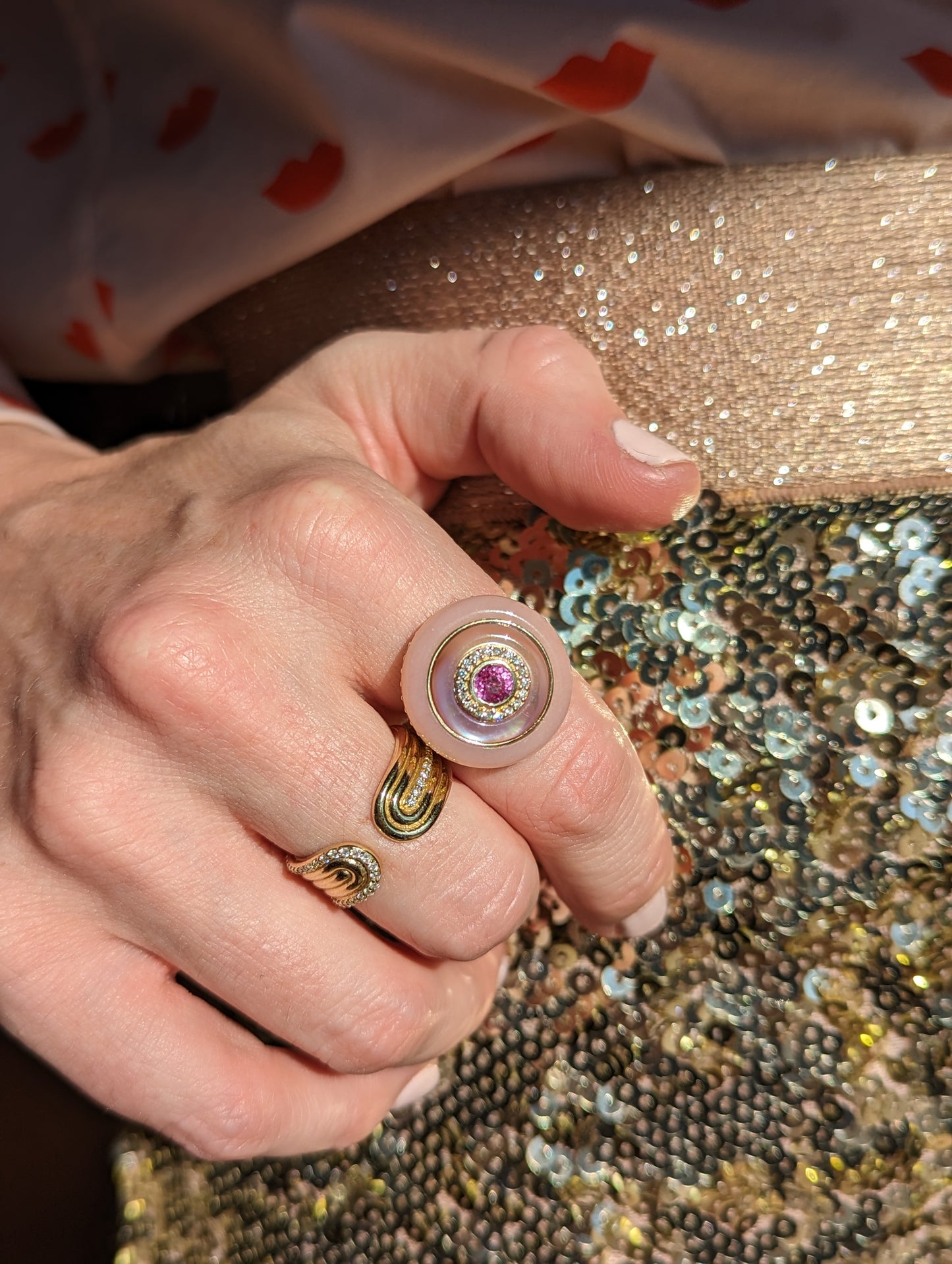 Found Ribbed Open Ring - Pink Sapphire