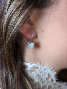 Found Cap Huggie Earring - Rainbow Moonstone & Diamond