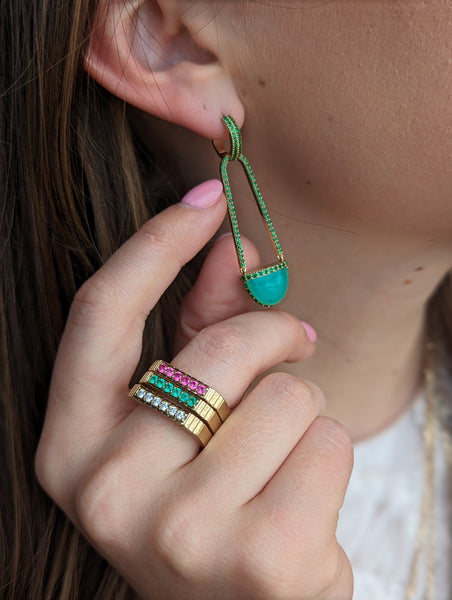 Found Cap Chandelier Earring with Stone - Chrysoprase & Tsavorite