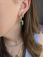 Load image into Gallery viewer, Spark Emerald Cut Drop Huggie - Malachite &amp; Diamond
