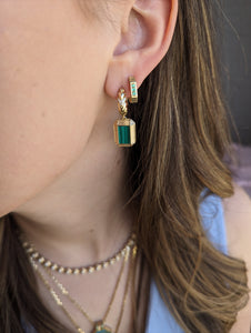 Spark Emerald Cut Drop Huggie - Malachite & Diamond