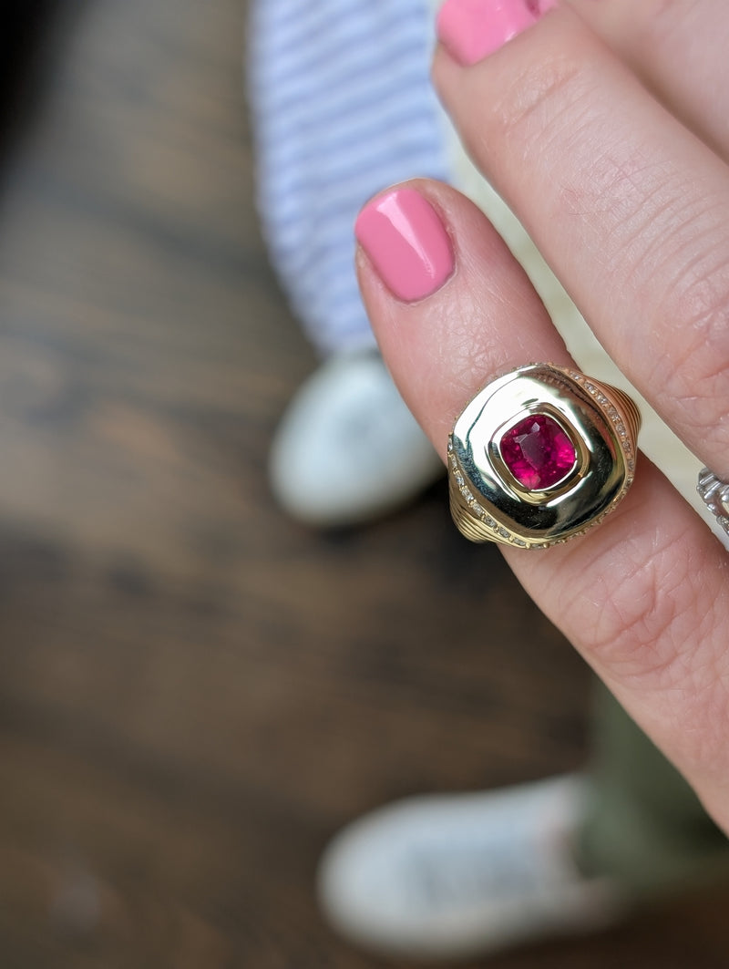 A signet pink ring using a client's birthstone