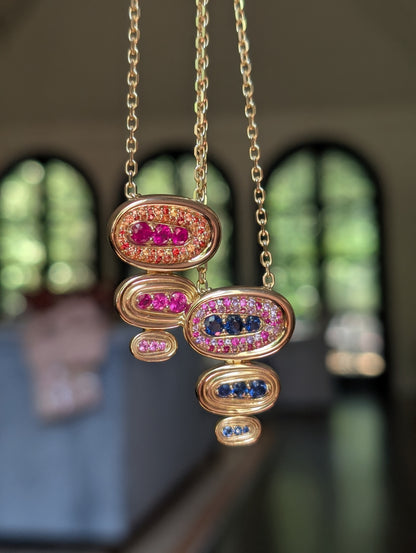 Found Large Nest Pendant Necklace - Blue & Pink Sapphire, Amethyst
