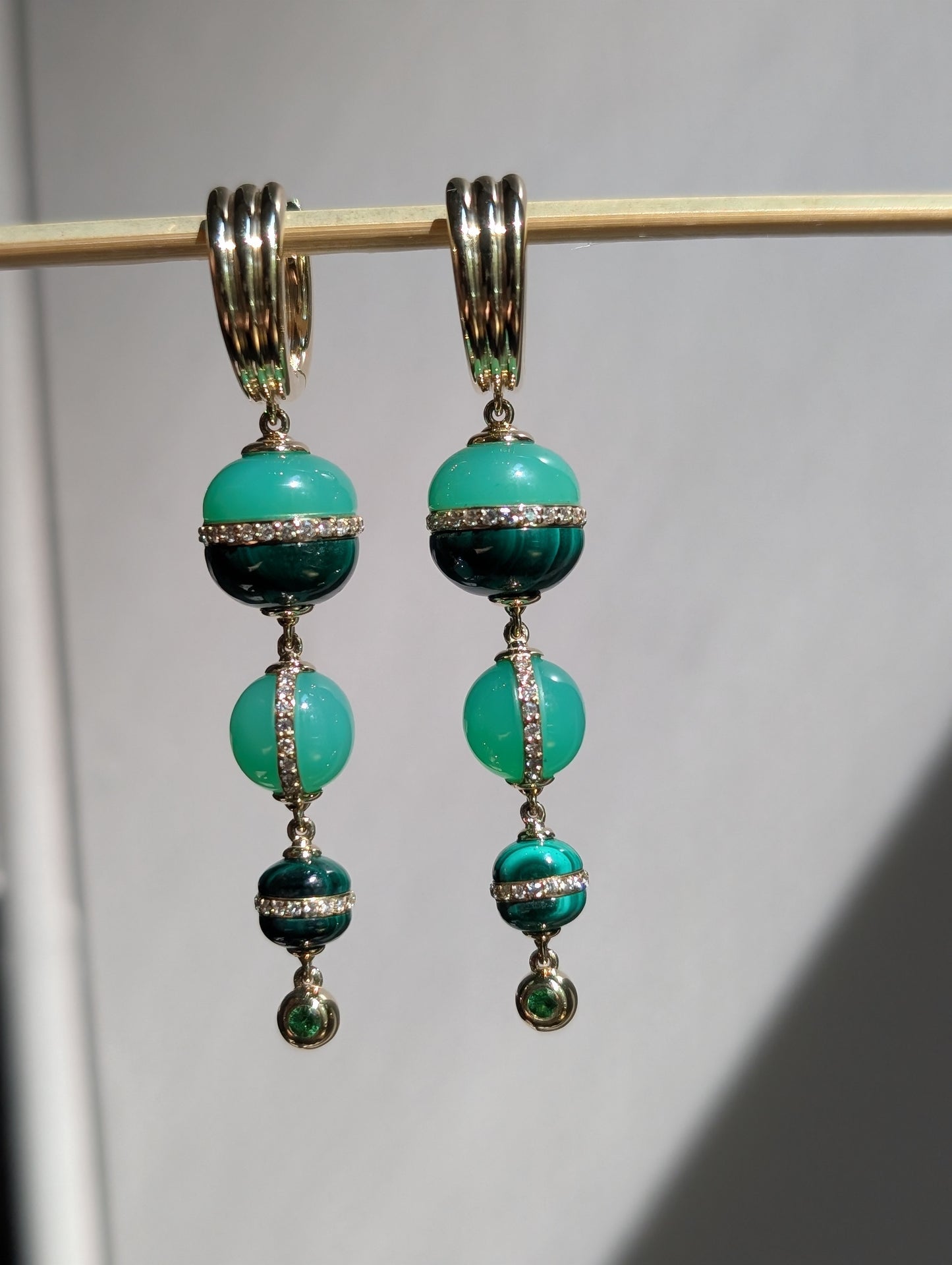 Revel Inlay Bobble Chandelier Earring - Malachite, Chrysoprase, Tsavorite & Diamond