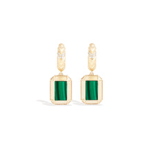 Load image into Gallery viewer, Spark Emerald Cut Drop Huggie - Malachite &amp; Diamond
