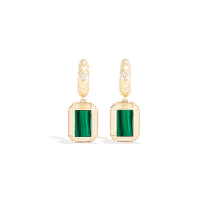 Spark Emerald Cut Drop Huggie - Malachite & Diamond