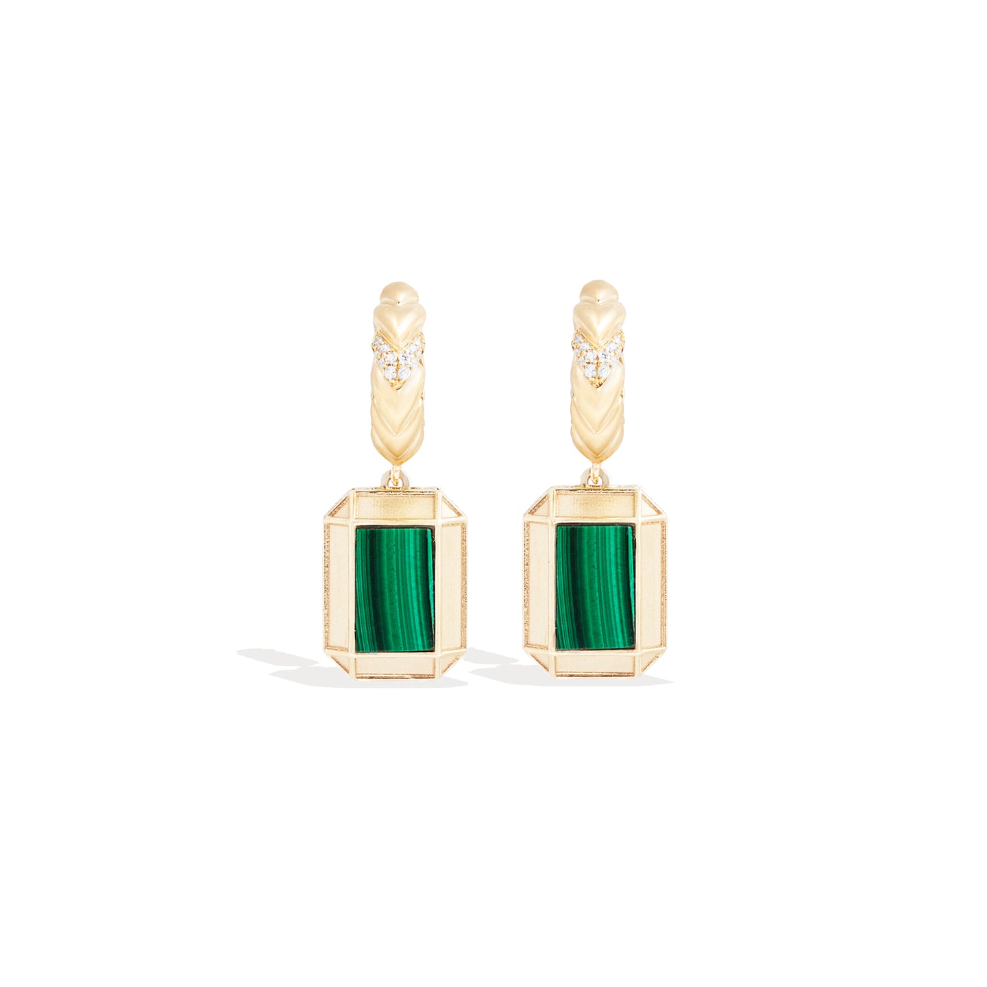 Spark Emerald Cut Drop Huggie - Malachite & Diamond