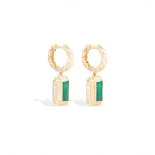 Load image into Gallery viewer, Spark Emerald Cut Drop Huggie - Malachite &amp; Diamond
