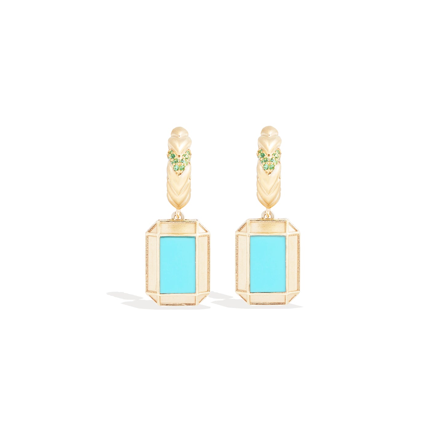 Spark Emerald Cut Drop Huggie - Turquoise & Emerald