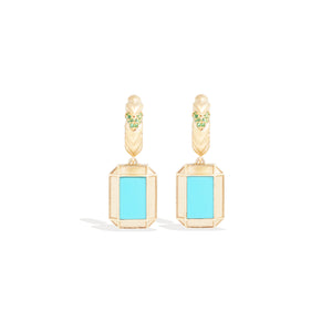Spark Emerald Cut Drop Huggie - Turquoise & Emerald