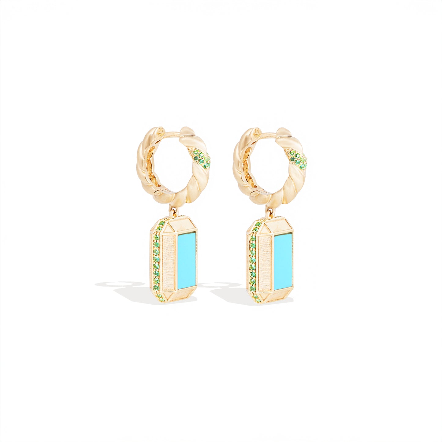 Spark Emerald Cut Drop Huggie - Turquoise & Emerald