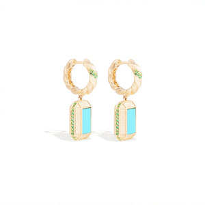 Spark Emerald Cut Drop Huggie - Turquoise & Emerald