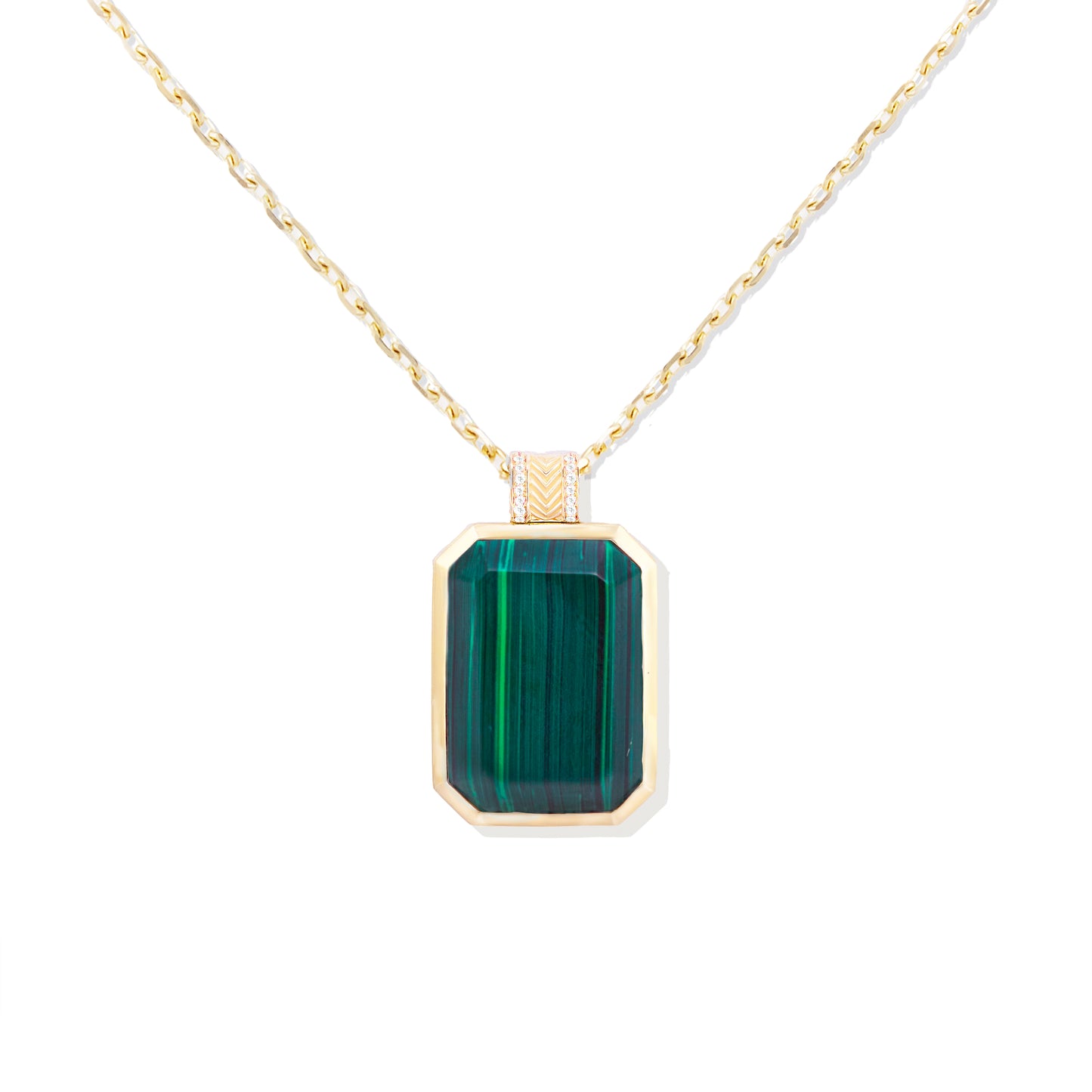 Spark Emerald Cut Pendant Necklace - Malachite & Diamond