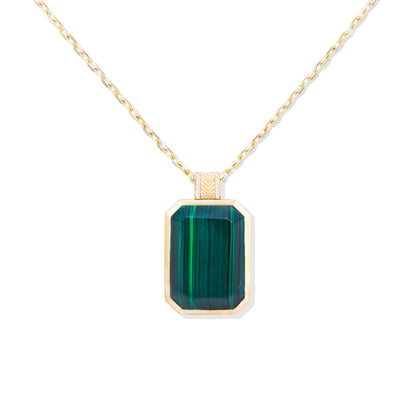 Spark Emerald Cut Pendant Necklace - Malachite & Diamond