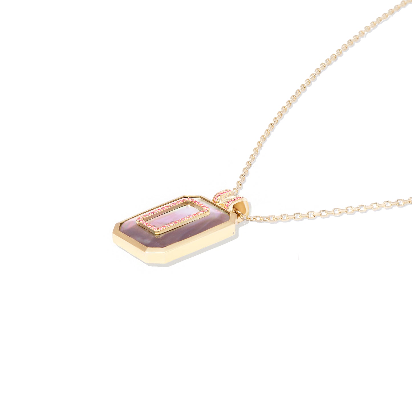 Spark Emerald Cut Pendant Necklace - Black Mother of Pearl & Pink Sapphire