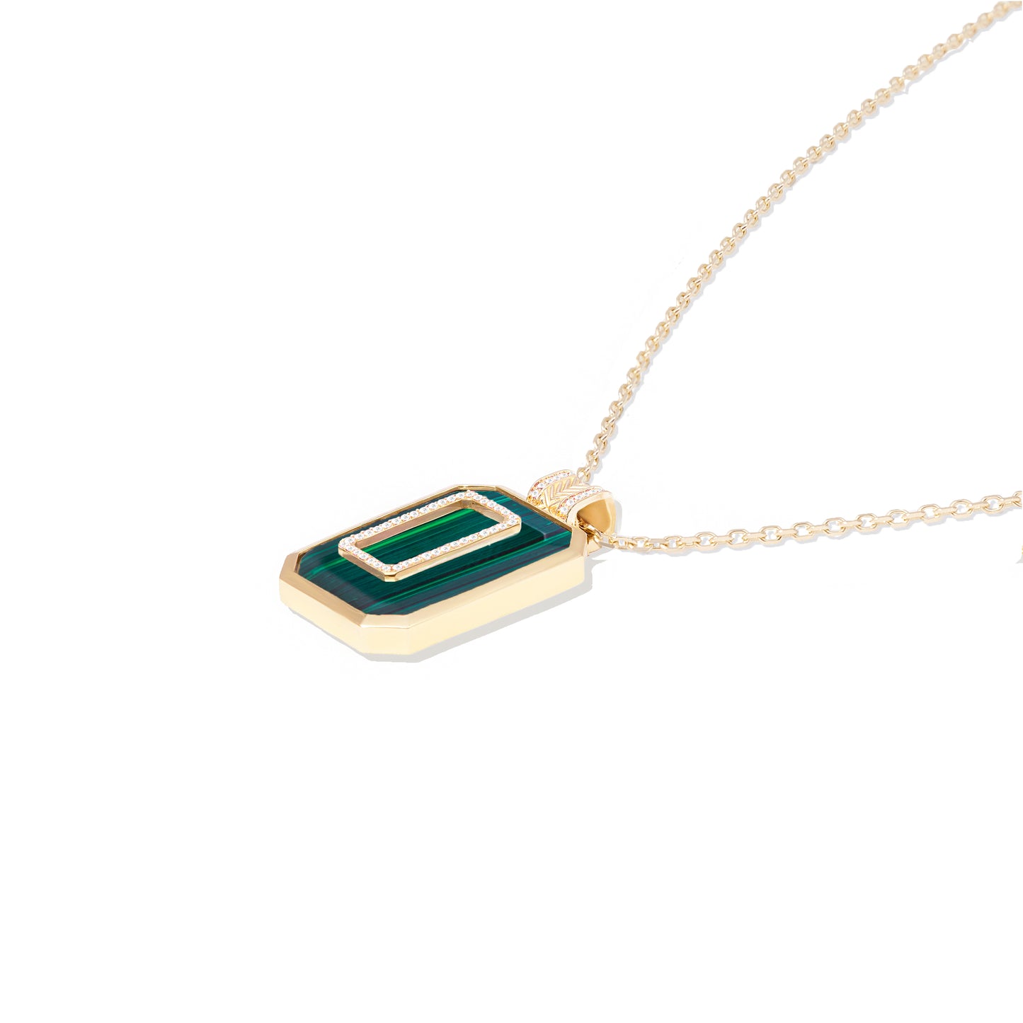 Spark Emerald Cut Pendant Necklace - Malachite & Diamond