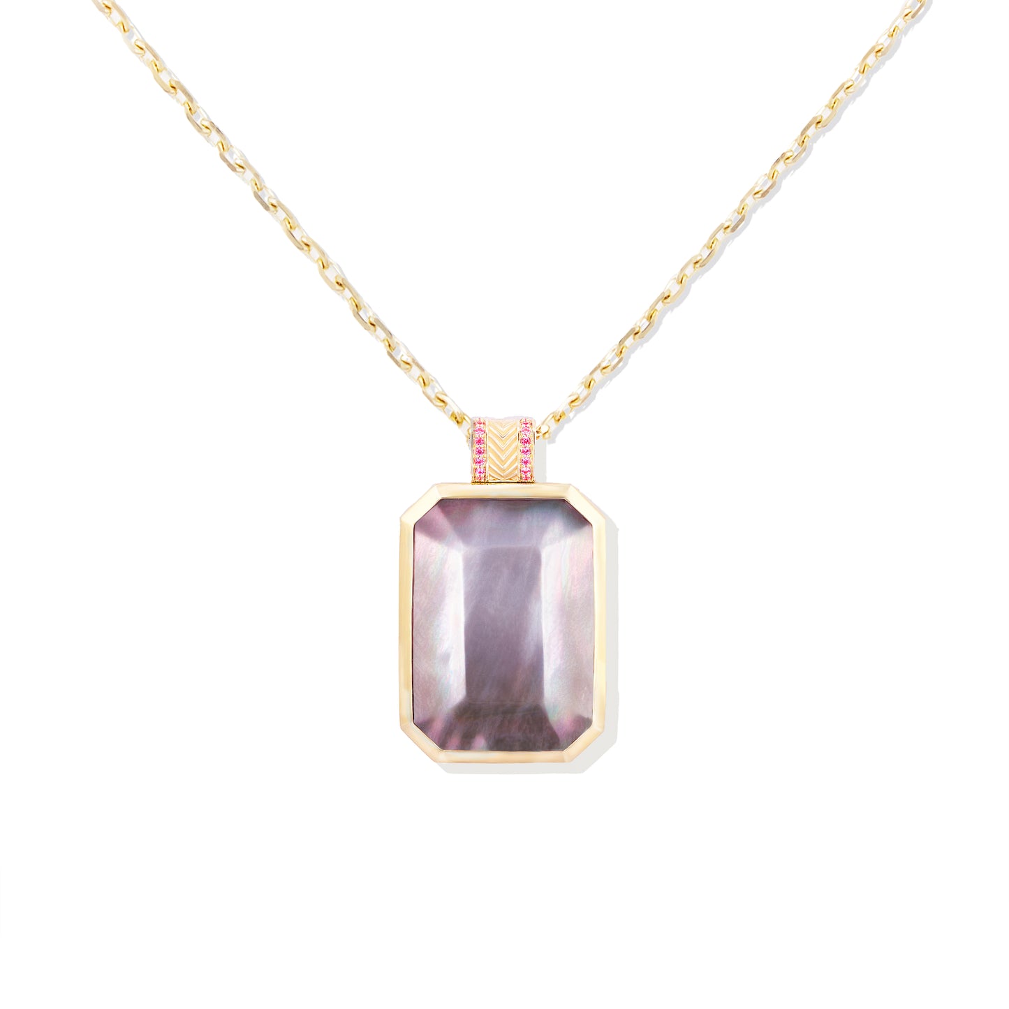 Spark Emerald Cut Pendant Necklace - Black Mother of Pearl & Pink Sapphire
