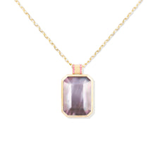 Load image into Gallery viewer, Spark Emerald Cut Pendant Necklace - Black Mother of Pearl &amp; Pink Sapphire
