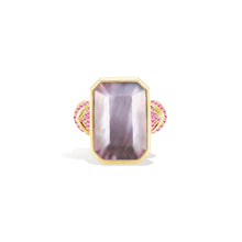 Load image into Gallery viewer, Spark Chevron Emerald Cut Cocktail Ring - Black Mother of Pearl &amp; Pink Sapphire
