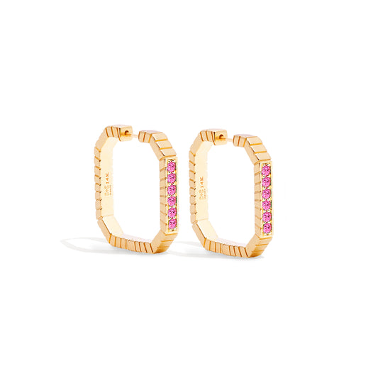 Spark Octagon Hoop Earring - Pink Sapphire