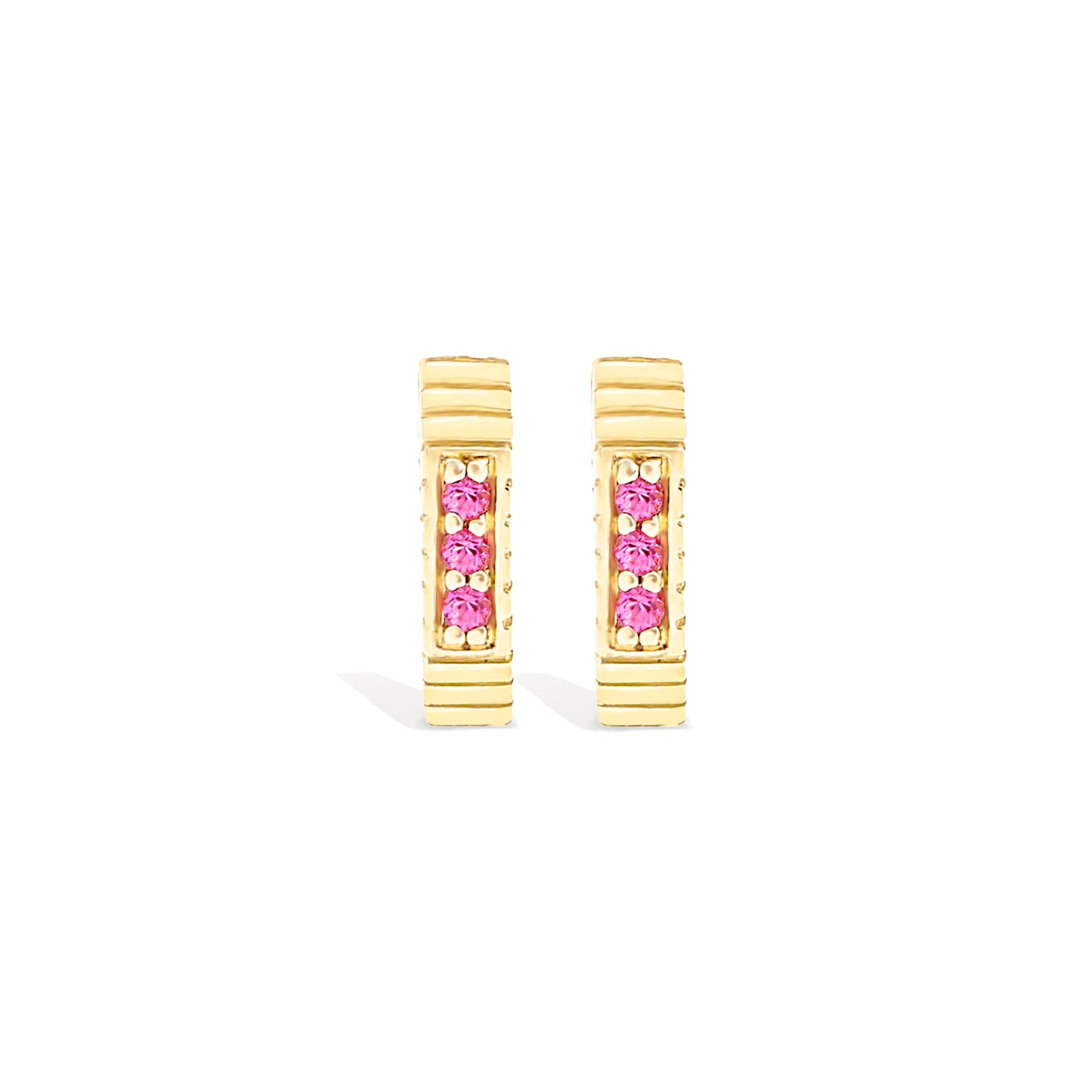 Spark Octagon Huggie - Pink Sapphire