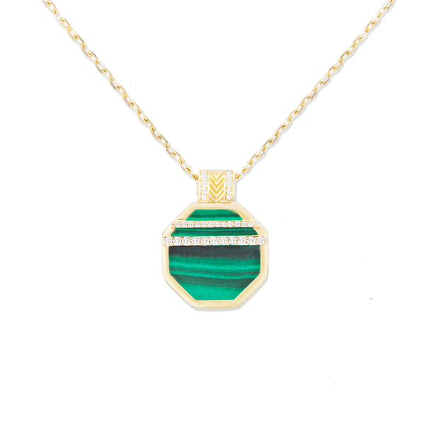 Spark Octagon Pendant Necklace - Malachite & Diamond