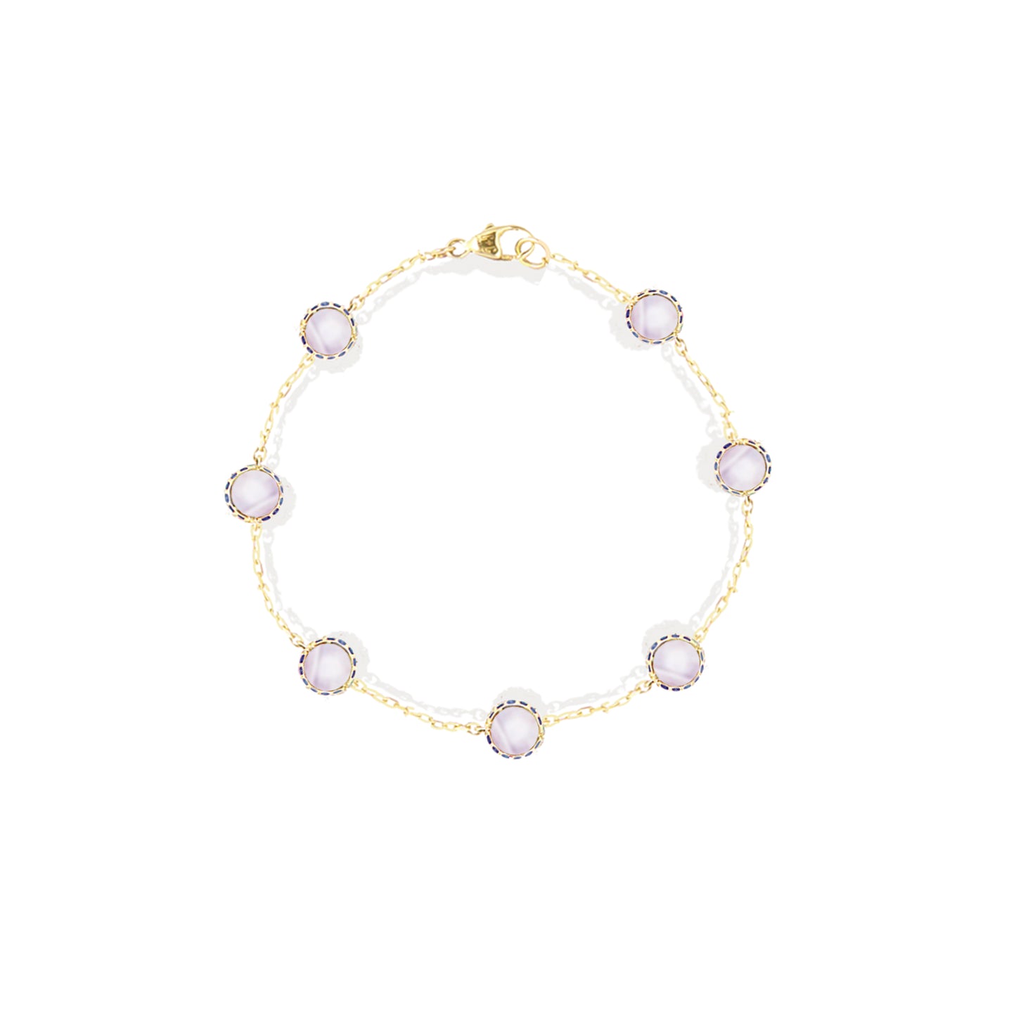 Found Cabochon Station Bracelet - Blue Lace Agate & Blue Sapphire