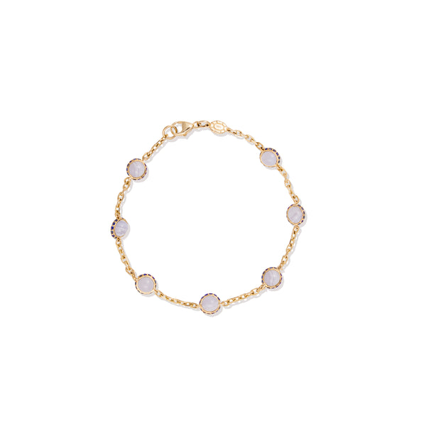 Found Cabochon Station Bracelet - Blue Lace Agate & Blue Sapphire