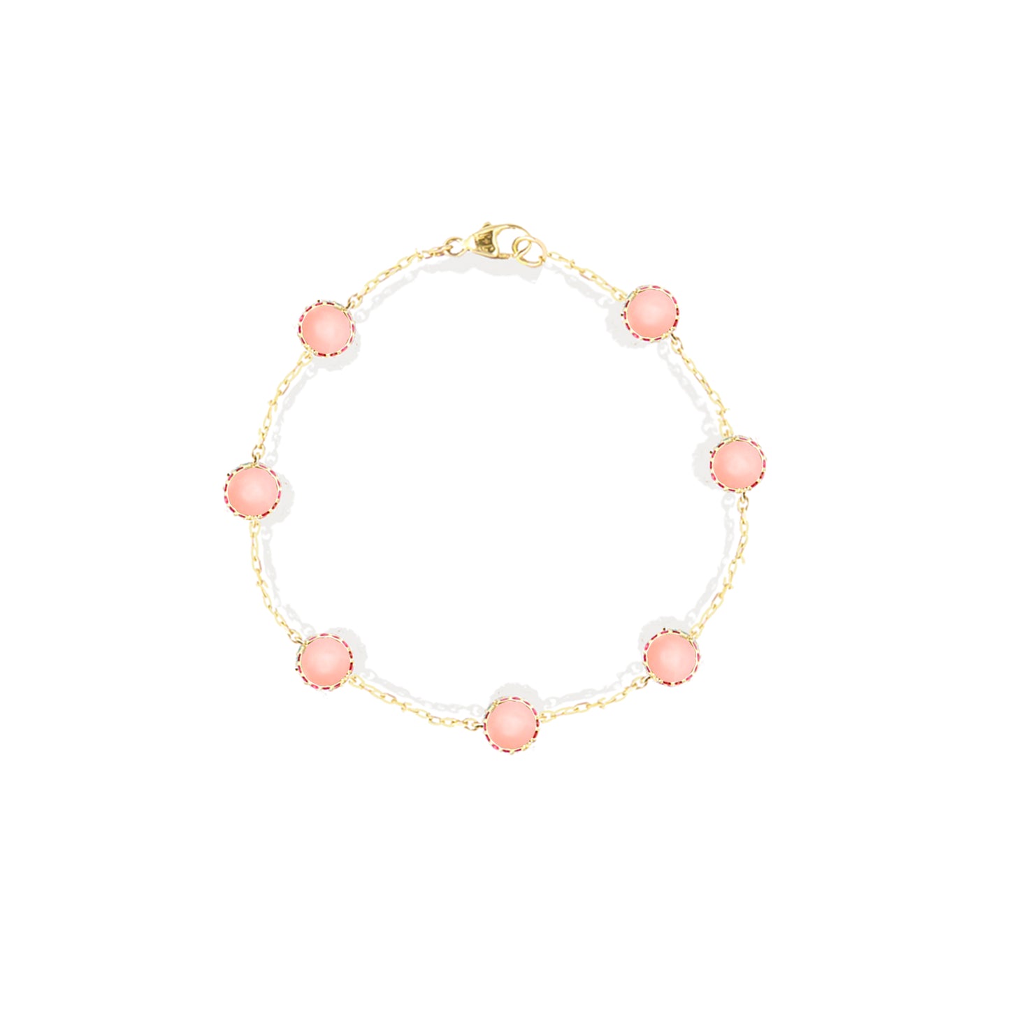 Found Cabochon Station Bracelet - Pink Opal & Pink Sapphire