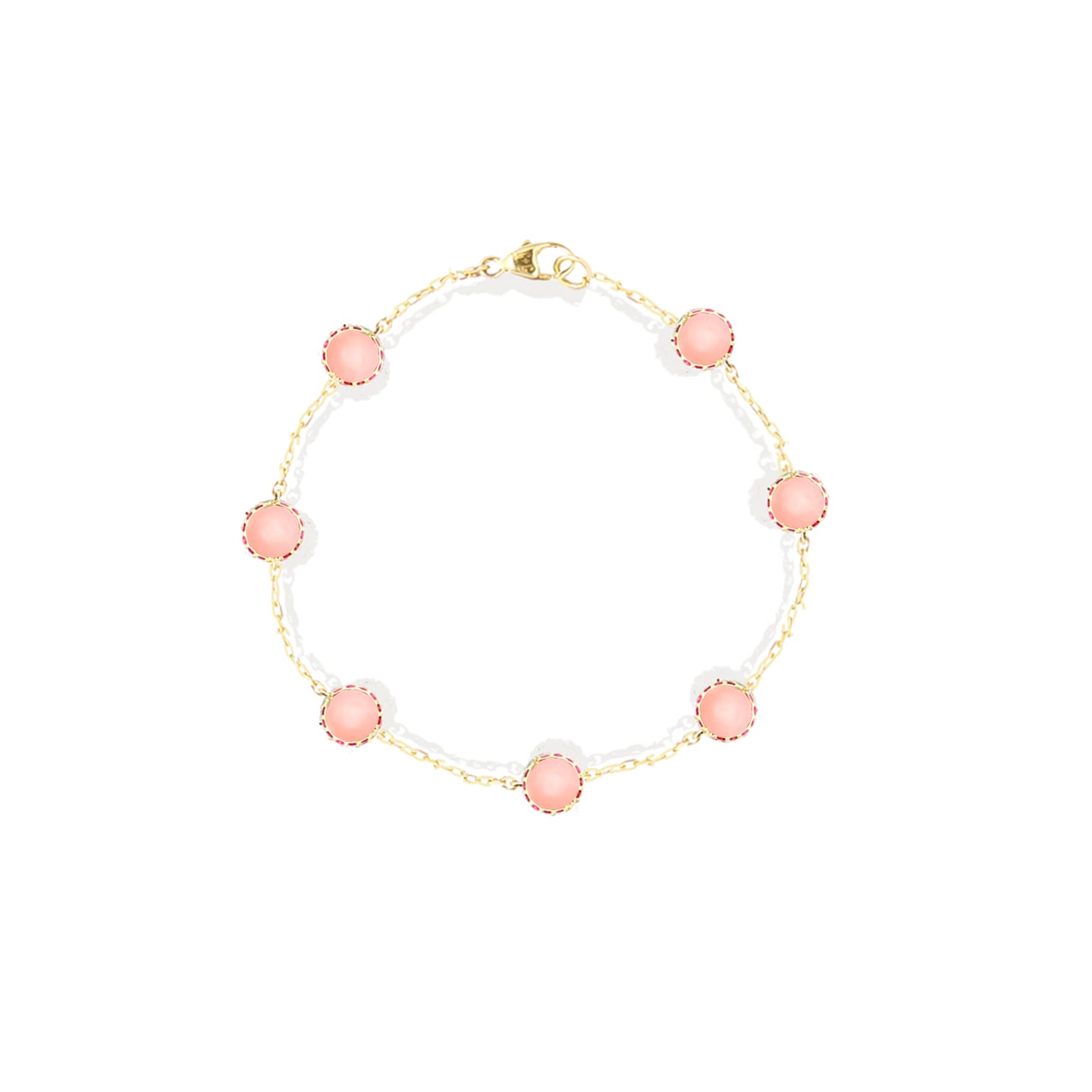 Found Cabochon Station Bracelet - Pink Opal & Pink Sapphire