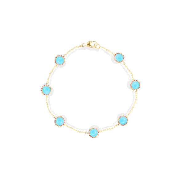 Found Cabochon Station Bracelet - Turquoise & PInk Sapphire