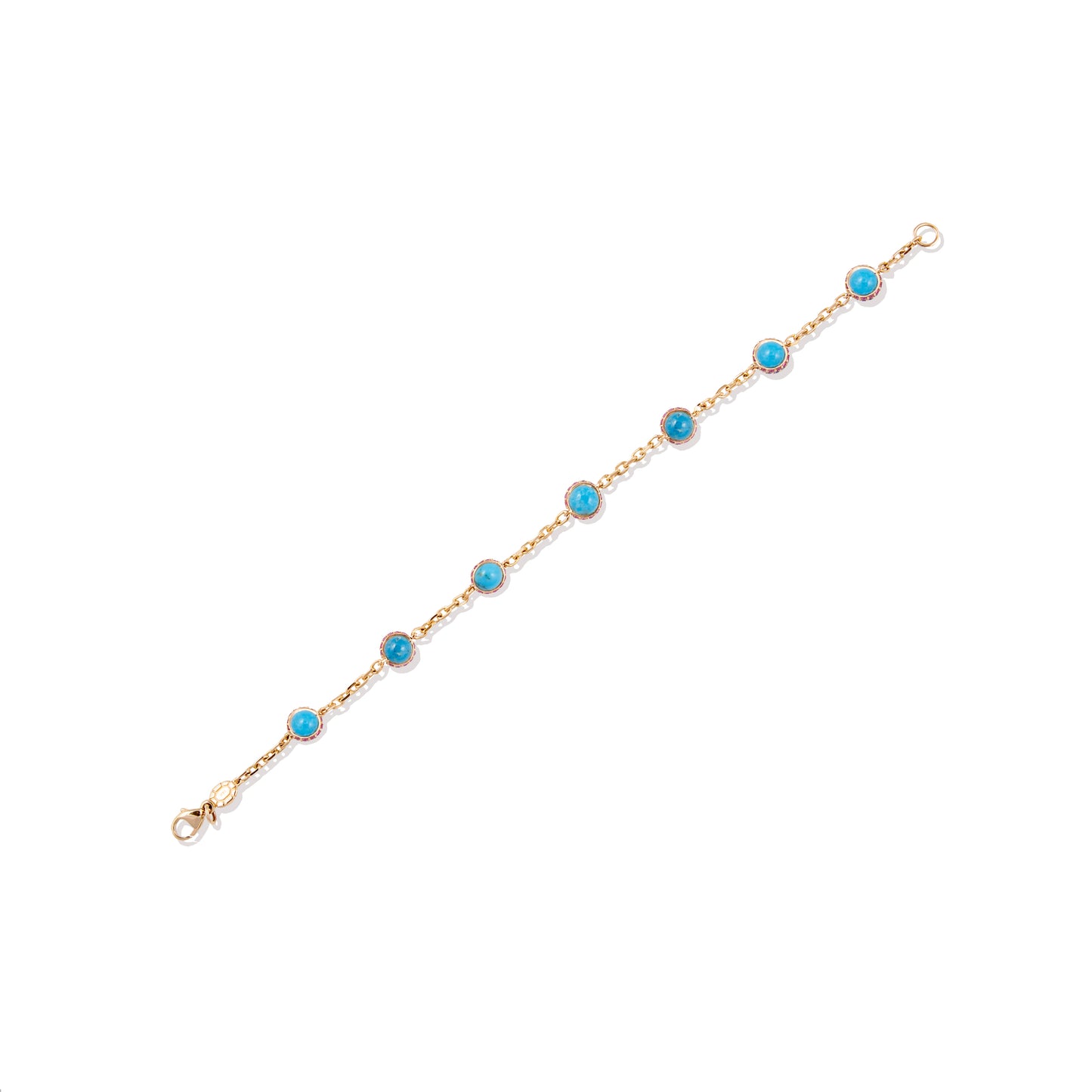 Found Cabochon Station Bracelet - Turquoise & Pink Sapphire