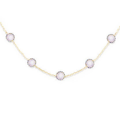Found Cabochon Station Necklace - Blue Lace Agate & Blue Sapphire