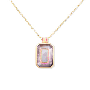 Spark Emerald Cut Pendant Necklace - Black Mother of Pearl & Pink Sapphire