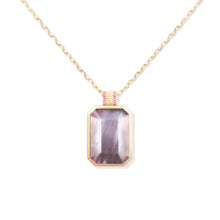 Load image into Gallery viewer, Spark Emerald Cut Pendant Necklace - Black Mother of Pearl &amp; Pink Sapphire
