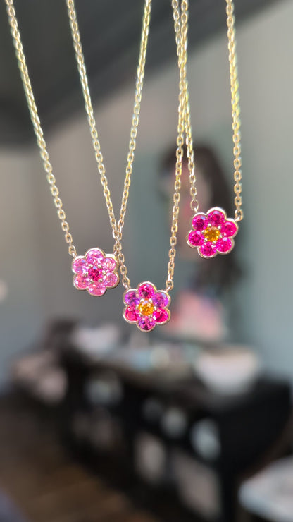 Video of Small Blooms Pendant Necklaces in pink and red spinel, garnet and sapphire