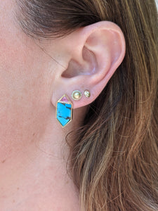 Found Hexagon Stud Earrings - Turquoise, Pink Sapphire & Diamond