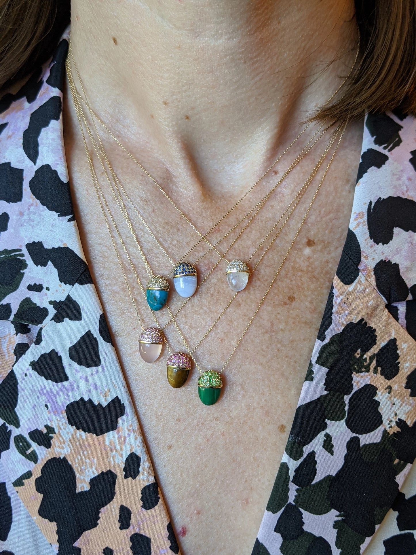 Found Cap Pendant Necklace - Blue Lace Agate & Blue Sapphire