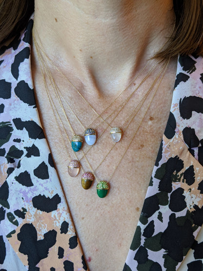 Found Cap Pendant Necklace - Blue Lace Agate & Blue Sapphire