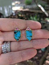 Load image into Gallery viewer, Found Hexagon Stud Earrings - Turquoise, Pink Sapphire &amp; Diamond
