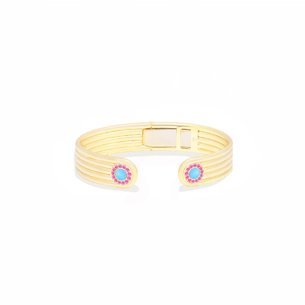Found Cabochon Cuff Bracelet - Turquoise & Pink Sapphire