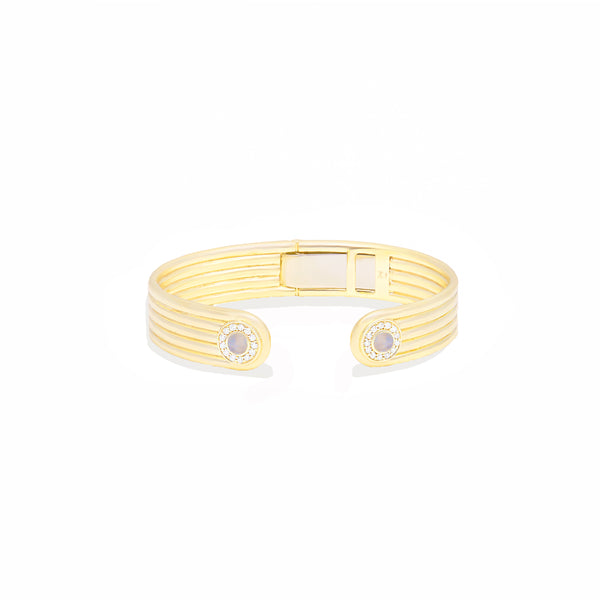 Found Cabochon Cuff Bracelet - Rainbow Moonstone & Diamond