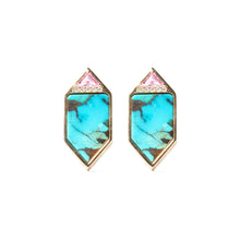 Load image into Gallery viewer, Found Hexagon Stud Earrings - Turquoise, Pink Sapphire &amp; Diamond
