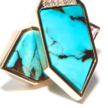 Load image into Gallery viewer, Found Hexagon Stud Earrings - Turquoise, Pink Sapphire &amp; Diamond
