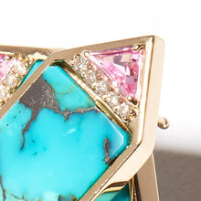 Load image into Gallery viewer, Found Hexagon Stud Earrings - Turquoise, Pink Sapphire &amp; Diamond
