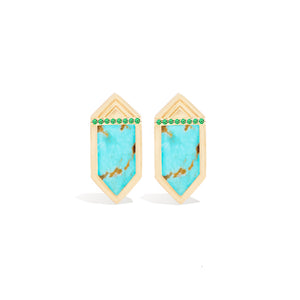 Spark Hexagon Stud Earring - Turquoise & Emerald
