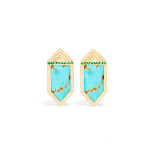Spark Hexagon Stud Earring - Turquoise & Emerald
