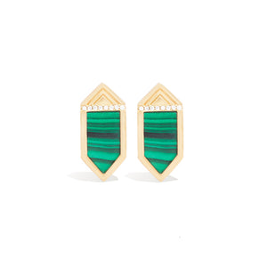 Spark Hexagon Stud Earring - Malachite & Diamond